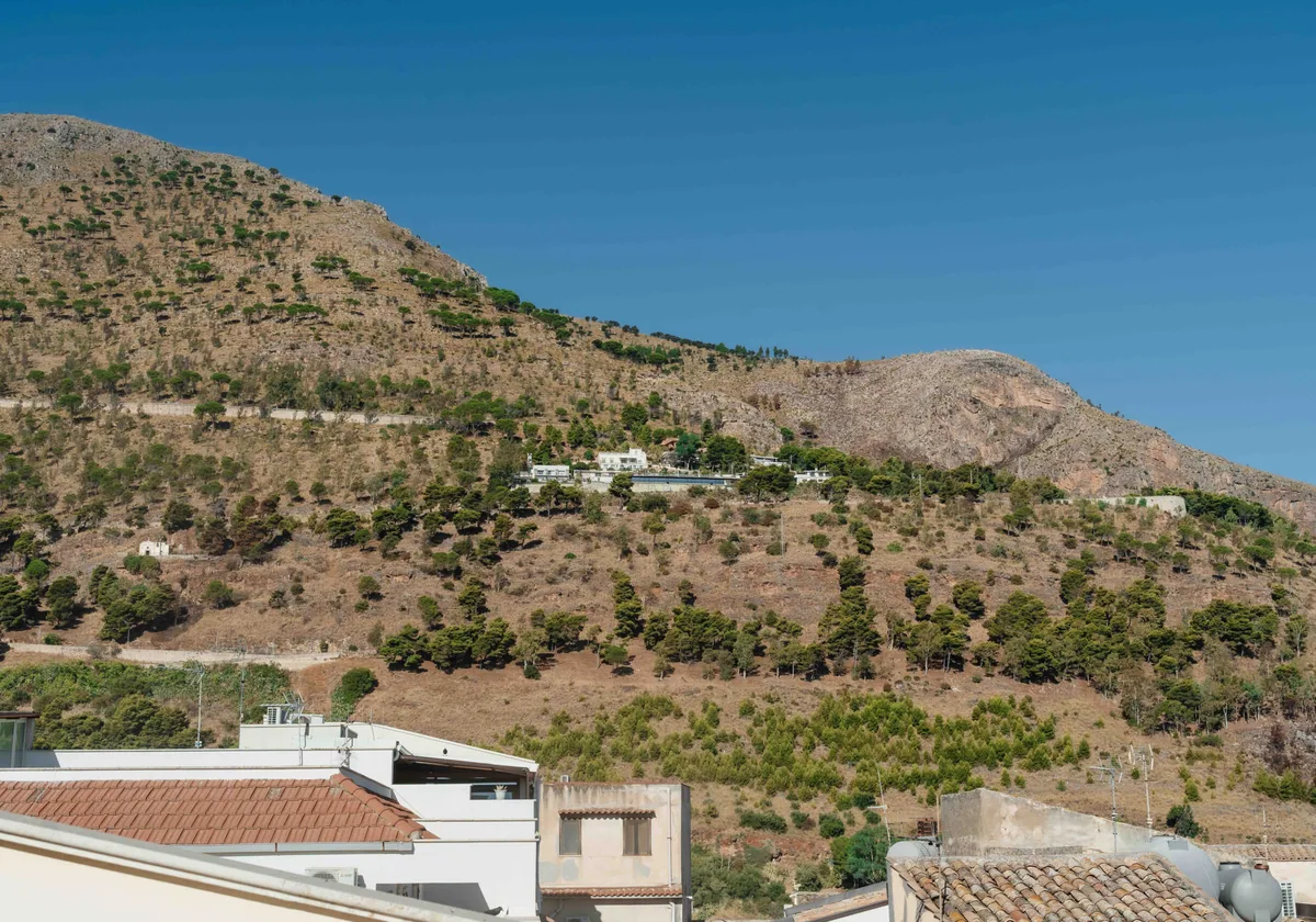 The hills above Castellammare del Golfo seen over the rooftops